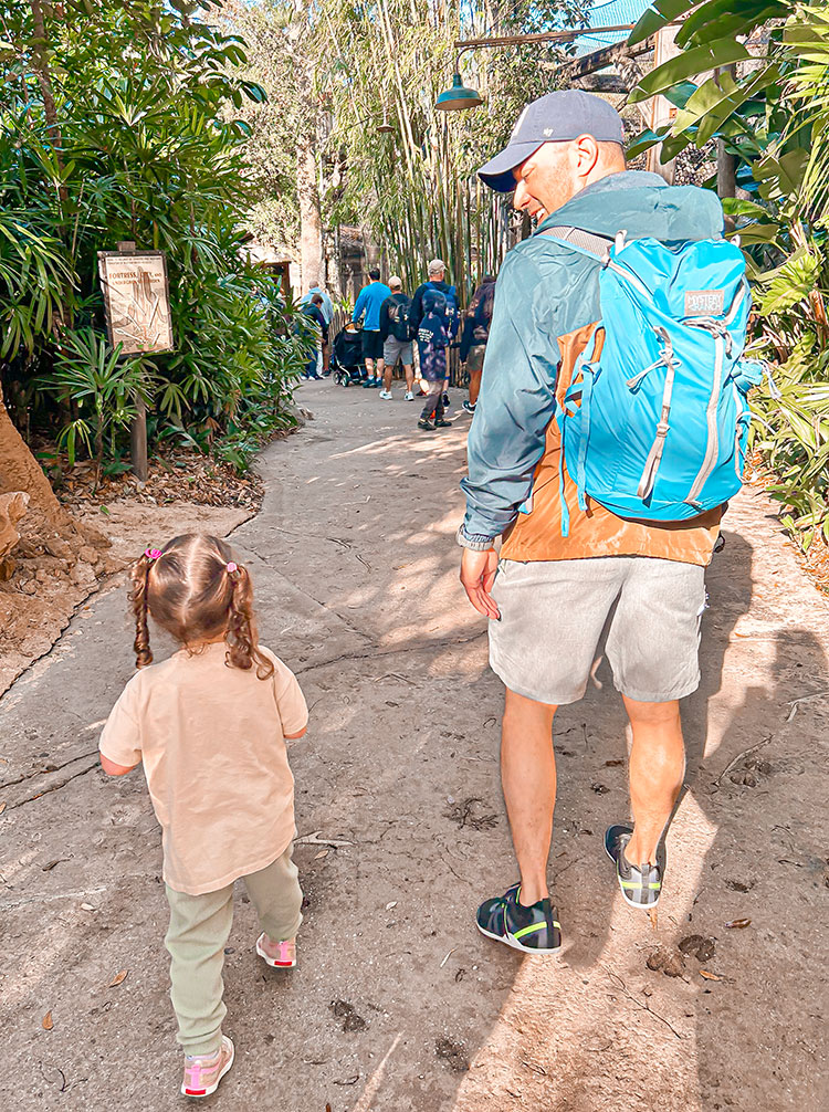 Dad and daughter walking in Animal Kingdom