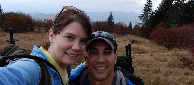 Couple hiking at Andrew's Bald